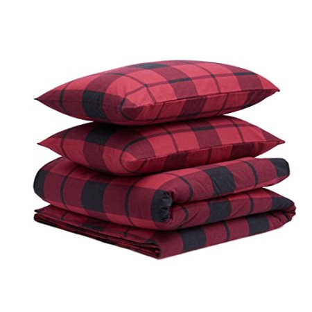 AmazonBasics - Set copripiumino in flanella - 230 x 220 cm/50 x 80 cm x 2, Rosso a quadretti