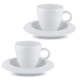 Alessi TAC1/76S Bavero Set di Due Tazze da Caffè con Sottotazza in Bone China, Bianco