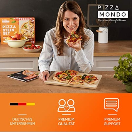 Pizza Mondo® Pietra per pizza per forno, barbecue e grill a gas, incl. pala  per pizza & libro di ricette (lingua italiana non g