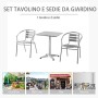 Outsunny Set Tavolino e Sedie da Giardino da 3 Pezzi, Arredamento da Giardino in Alluminio e Acciaio Inox, Argento