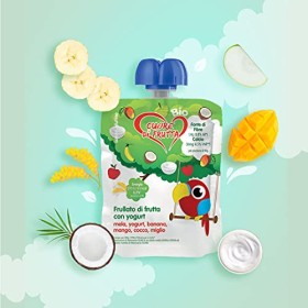 Cuore di Frutta Frullato di Frutta Bio, Mela, Yogurt, Banana, Mango, Cocco e Miglio - Confezioni da 90G, 12 Unità