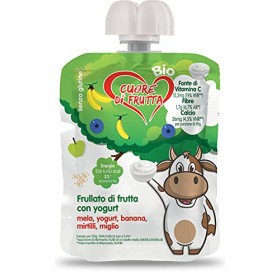 Cuore di Frutta Frullato di Frutta Bio, Mela, Yogurt, Banana, Mirtilli e Miglio - Confezioni da 90G, 12 Unità