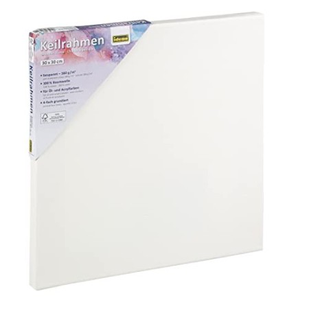 Idena 60031 - Telaio con tela in 100% cotone, 380 g/m², certificato FSC, per colori a olio e acrilico, ca. 30 x 30 cm, bianco