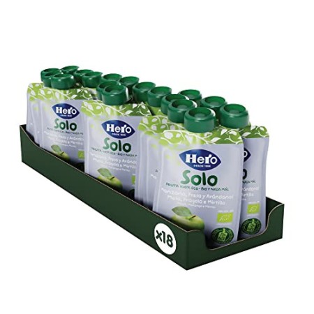 Hero Solo Pouch Frutta Frullata 100% Bio Mela, Fragola e Mirtillo, senza Zuccheri Aggiunti, Conservanti e Coloranti, senza Gluti