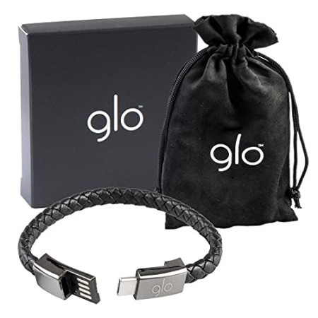 Glo Bracciale di Ricarica USB con Connettore USB-C Compatibile con Sigaretta Elettronica e Cellulari Colore Nero Effetto Similpe