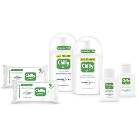 Chilly, Kit Ama Il Tuo Intimo Con Detergente Intimo Gel e Salviette Ingiene Intima, Detergente Per L'Igiene Intima Con Mentolo N