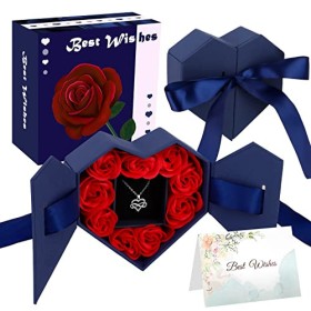 Becoyou Rose Stabilizzate, San Valentino per Lei Rosa Eterna Doppia Scatola Regalo d'Amore Aperto con Collana e Biglietto d'augu