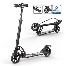 besrey Monopattino Big Wheel Kick Scooter con Doppia Sospensione, Pieghevole e Altezza Regolabile Urban Scooter per Adulti e Bam