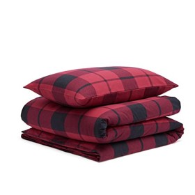 AmazonBasics - Set copripiumino in flanella - 135 x 200 cm/50 x 80 cm x 1, Rosso a quadretti