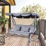 Outsunny Dondolo Letto da Giardino 3 Posti Schienale Reclinabile Tetto Regolabile Grigio 200×120×164cm