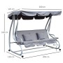 Outsunny Dondolo Letto da Giardino 3 Posti Schienale Reclinabile Tetto Regolabile Grigio 200×120×164cm