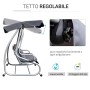 Outsunny Dondolo Letto da Giardino 3 Posti Schienale Reclinabile Tetto Regolabile Grigio 200×120×164cm