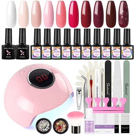 Shelloloh UV Gel Polish Starter Set 10pcs Nail Polish Nail Studio Set con 24W UV / LED Lampada per unghie Gel per unghie Color G