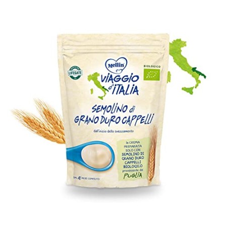 Mellin Viaggio d'Italia, Semolino di Grano Duro Cappelli Bio - 8 Confezioni da 200 gr