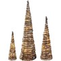WeRChristmas, Decorazione natalizia : Alberelli in rattan (80 - 60 - 40 cm) con neve e stelline, con illuminazione LED, 3 pz.