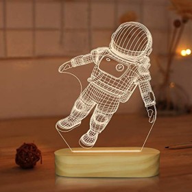 Lampada Spaceman 3D Illusione ottica Astronauta Luce notturna per bambini Ragazzi Fantastici regali di festa, Alimentazione USB 