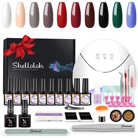 Shelloloh - Set di 10 smalti a gel per unghie, con lampada a doppia fonte di luce da 36 W