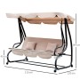 Outsunny Dondolo da Giardino 3 Posti Convertibile in Letto a Dondolo, Tetto e Struttura in Acciaio, 200x120x164cm Beige
