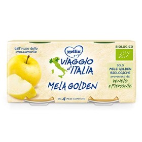 Mellin Viaggio d'Italia, Omogeneizzato di Frutta Bio, Mela Golden - 24 Vasetti da 100 gr