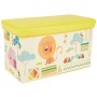 Bieco Scatola plastica con coperchio imbottito zoo per bambini | Portagiochi bambini con scompartimento & coperchio | Cesta pieg