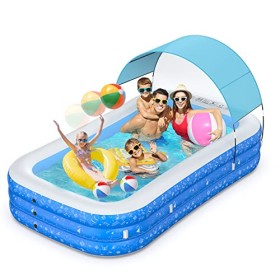 Piscina Gonfiabile Con Tenda da Sole Formato Famiglia Per Esterno Colore Blu