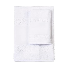 Filet - Set Asciugamani con Ospite | 100% spugna di cotone | Tinta unita | con Inserto in Tela Aida da Ricamare - Bianco