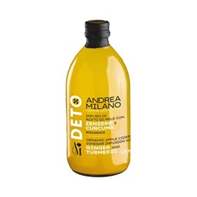 Infuso di Aceto di Mele Biologico Non Filtrato Non Pastorizzato con Zenzero, Curcuma e Peperoncino Deto Andrea Milano - 500 ml