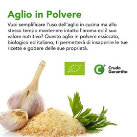 CiboCrudo Aglio in Polvere Essiccato al Sole Crudo Bio, Aglio Crudo Confezionato in Vasetti di Vetro Ermetici per Mantenere Arom