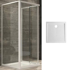 Ogomondo Box Cabina Doccia Corner 3 Lati Cristallo Temprato Trasparente 80x80x80 + Piatto Doccia Porcellana h6,5cm