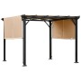 Outsunny Pergola Gazebo da Giardino in Acciaio con Tende Regolabili 305x305x220cm, Marrone Chiaro
