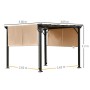Outsunny Pergola Gazebo da Giardino in Acciaio con Tende Regolabili 305x305x220cm, Marrone Chiaro