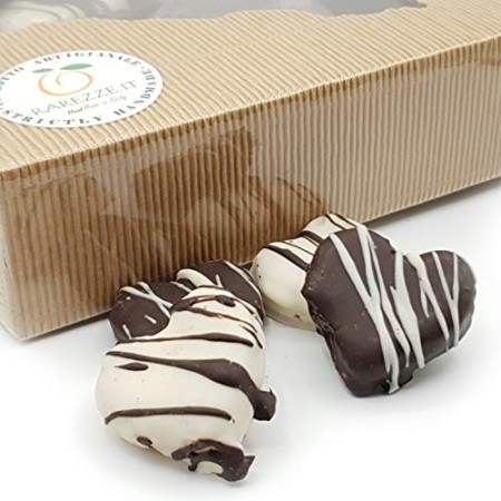 Cuori di pasta di mandorla al rum, ricoperti di finissimo cioccolato. In box regalo San Valentino (gr.300)