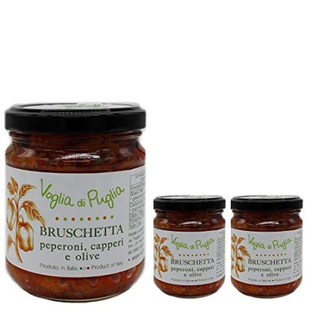 Voglia Di Puglia Bruschetta Peperoni Capperi E Olive Olio Extravergine 3 Confezioni da 190 gr