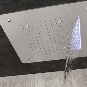 Soffione Doccia LED a Soffitto Installazione Da Incasso Con Cascata Acciaio Inox Quadro