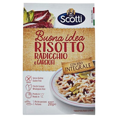 Riso Scotti - Risotto Integrale Radicchio e Carciofi - Riso Integrale Senza Glutine - 210 gr