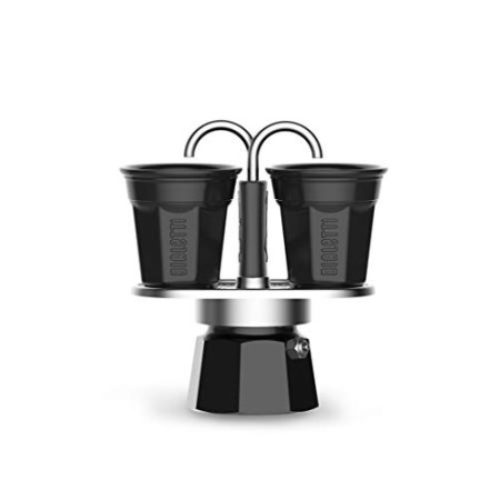 Bialetti Mini Express Color, Set Caffettiera 2 Tazze + 2 Bicchierini, Alluminio, Nero