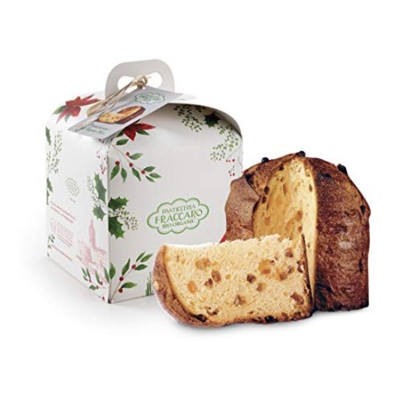 Panettone BIO di Fraccaro Spumadoro, con soffice impasto arricchito da pregiata uvetta sultanina e canditi da scorza d’arancio