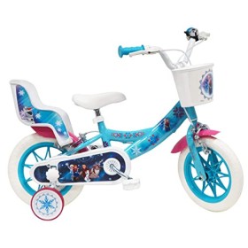 Disney - Bicicletta 12" Frozen (Frozen) dotata di 2 freni, cestino anteriore e porta bambola posteriore + 2 stabilizzatori rimov