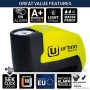 Urban Security UR6 Antifurto Bloccadisco con Allarme + Avvertimento 120dB, 6 mm, Prodotto nell'UE, Universale Moto Scooter Bici,