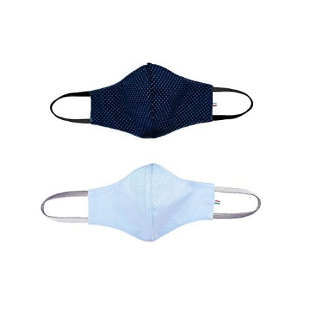 Generico Mascherina Lavabile, 2 Pezzi (Blu pois, Bianca righe)