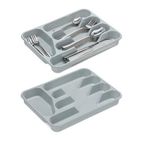 Relaxdays Portaposate, Ste da 2, Divisore per Posate da Cassetto, 5 Scomparti, Utensili Cucina, HLP 4x25x33 cm, Grigio