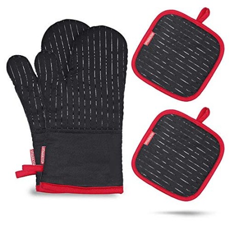 esonmus Presine e Guanti da Forno, Guanti da Barbecue con Resistenza al Calore e Presine da Cucina Morbida in Cotone per Arrosti