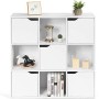 Goplus Mensola Libreria, Armadietto Libreria in Legno con 9 Cubi e 5 Ante, Mobile Scaffale Porta Libri CD per Soggiorno Camera d
