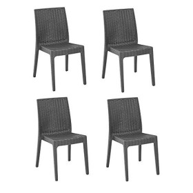 Totò Piccinni Sedia Selene Areta, Senza Braccioli, in Resina Simil Rattan, Impilabile P55xL46xA85 cm (4, Antracite)