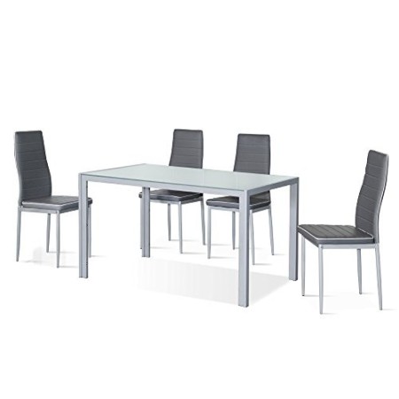 Cribel Set Poseidon Tavolo da Pranzo con 4 Sedie, Elevato Comfort di Seduta in Ecopelle con Bordino Bianco, Robusto Piano del Ta