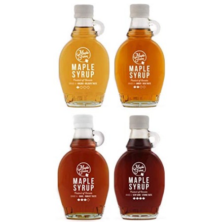 MapleFarm - Puro sciroppo d'acero. Pack degustazione 4 varianti: GOLD - AMBER - DARK - VERY DARK. Confezione di 4 bottiglie da 2