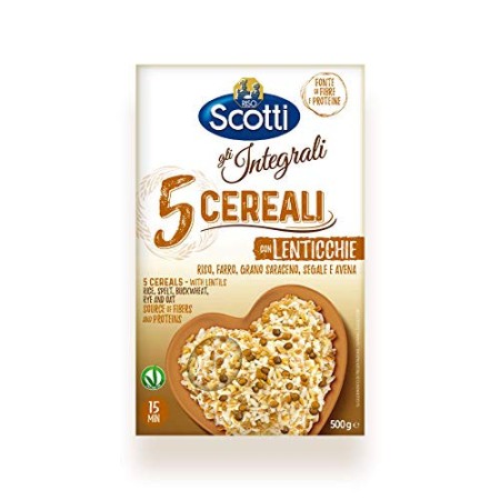 Riso Scotti - Riso 5 Cereali con Lenticchie - Mix Integrale di Riso, Farro, Grano Saraceno, Segale e Avena Fonte di Fibre - 500 