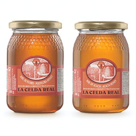 La Celda Real - 1 kg di miele naturale - Confezione da 2 gusti: miele di acacia + polifora / miele multiflorale - 100% Naturale 