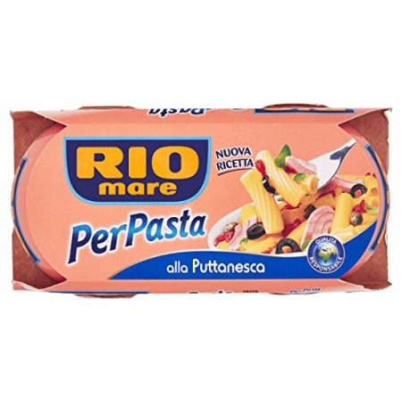 Rio Mare, PerPasta Condimento Pronto alla Puttanesca con Tonno, Pomodori, Olive Nere e Capperi, 2 Lattine da 160 g