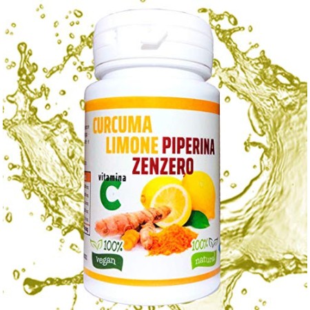 Curcuma e Piperiana Plus zenzero limone vitamina C- 130 cpr-Antiossidante Dosaggio Naturale di estratto Curcumina Potente e velo